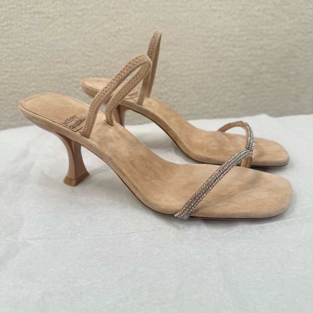 Jeffrey Campbell Nude Suede Champagne Jewel Embellished Double Strap heel 7.5